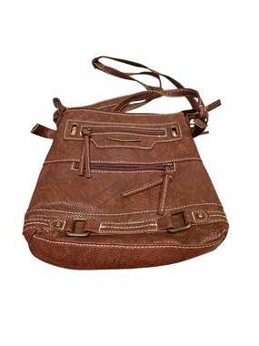 Vintage Stone Mountain USA Brown PU/ Leather Crossbody Purse w/Multiple Zippers